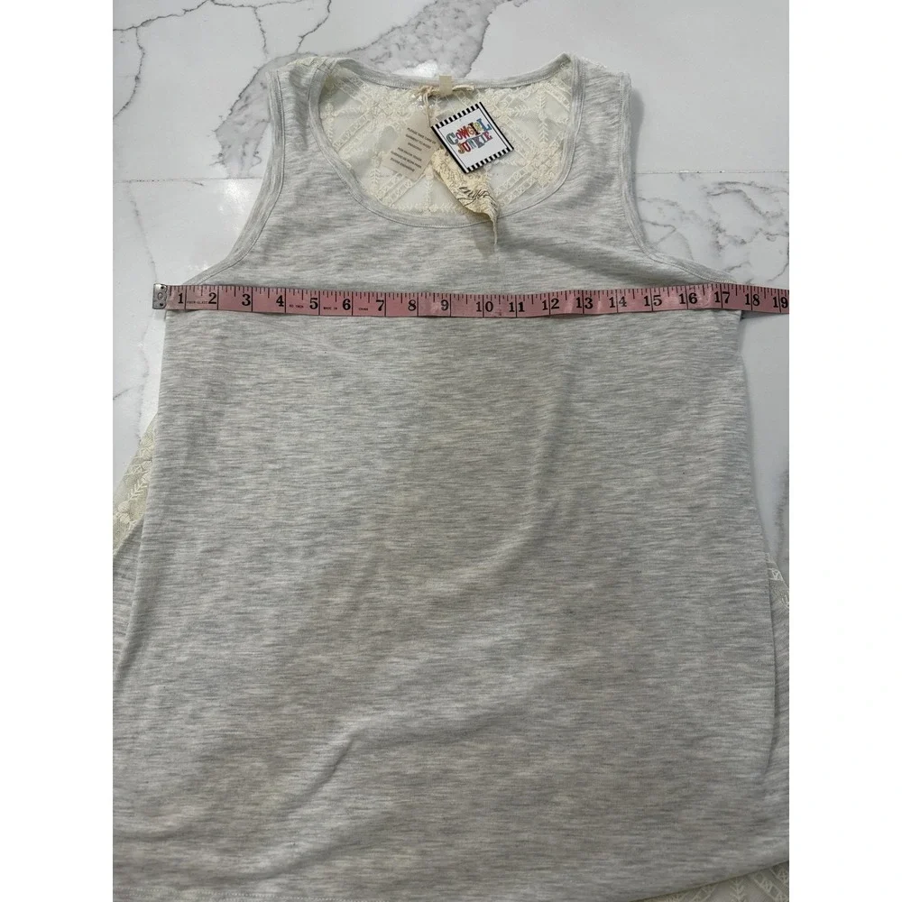 Mystree Tank Top Womens Small Gray Scoop Neck Lace Back Floral Embroidered Sheer